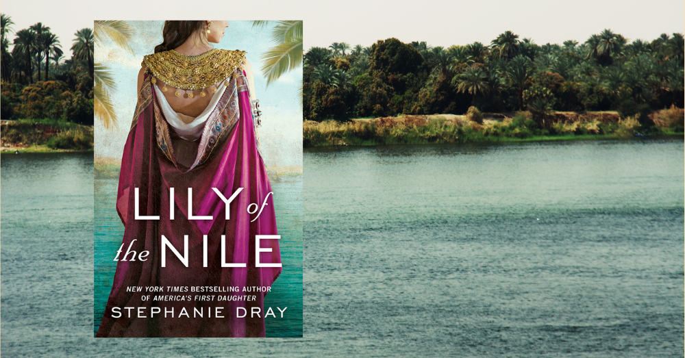 A cover for Lily of the Nile set on a Nile background.